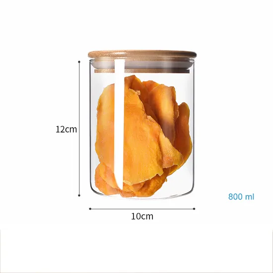 Envase redondo claro del acondicionamiento de los alimentos de la galleta de las pastas del caramelo de la cristalería de borosilicato con las tapas de bambú