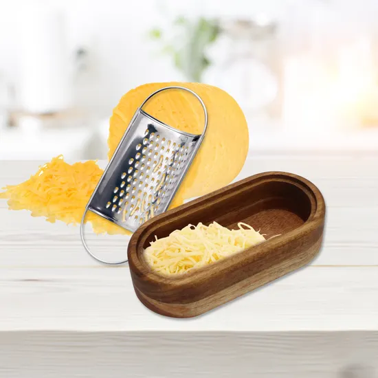 Rallador de queso de acero inoxidable con recipiente de madera rallador manual Mini rallador