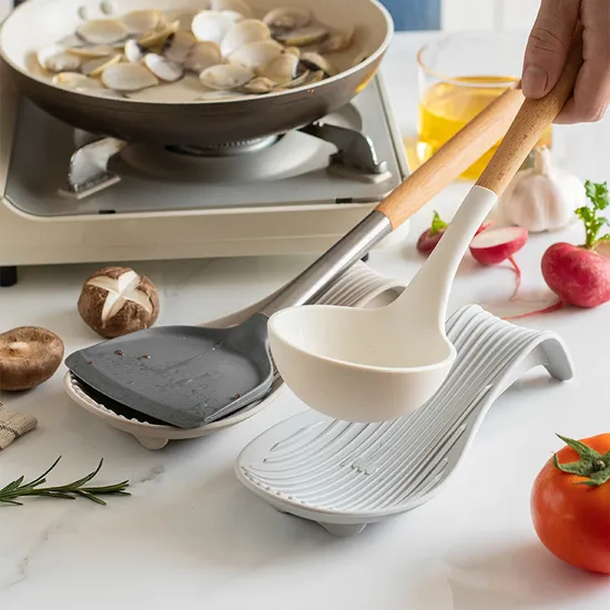 Utensilios de cocina de silicona antideslizantes engrosados, espátula, soporte para cuchara, soporte para cuchara