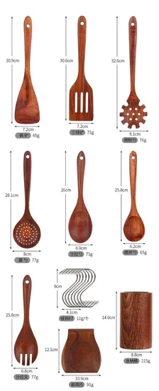 Herramientas de cocina determinadas vendedoras calientes del utensilio de cocina de madera de la teca con el resto y el tenedor de la cuchara