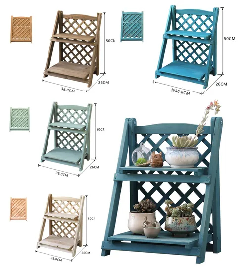 Escalón plegable de madera maciza de múltiples capas, tipo estante para flores para sala de estar y balcón