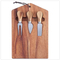 Juego de tabla de quesos de madera de acacia hecha a mano con tenedor, cuchillos y correas de cuero