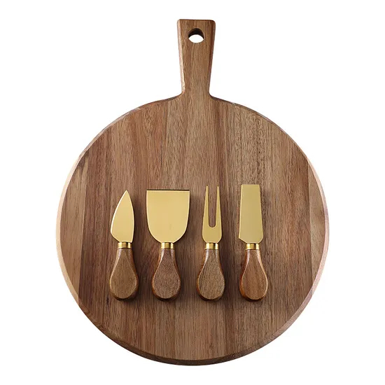 Tabla de quesos Woonden, juego de tablas para embutidos con 4 cuchillos y mango