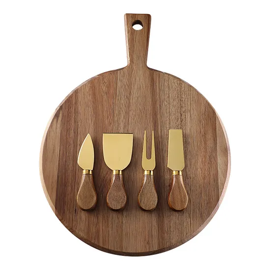 Tabla de quesos Woonden, juego de tablas para embutidos con 4 cuchillos y mango