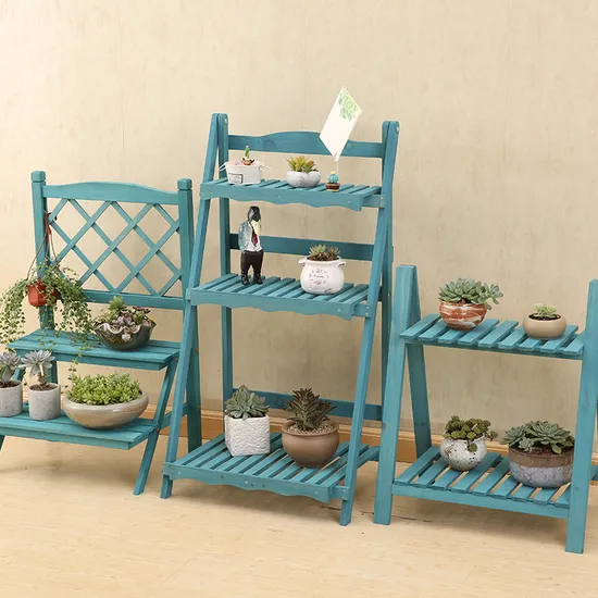 Estante plegable de almacenamiento tipo escalón de cinco capas, estante de flores de madera maciza para plantas suculentas