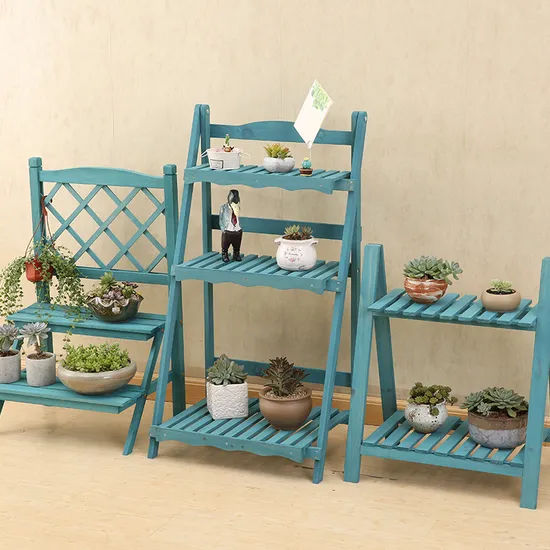 Estante plegable de almacenamiento tipo escalón de cinco capas, estante de flores de madera maciza para plantas suculentas