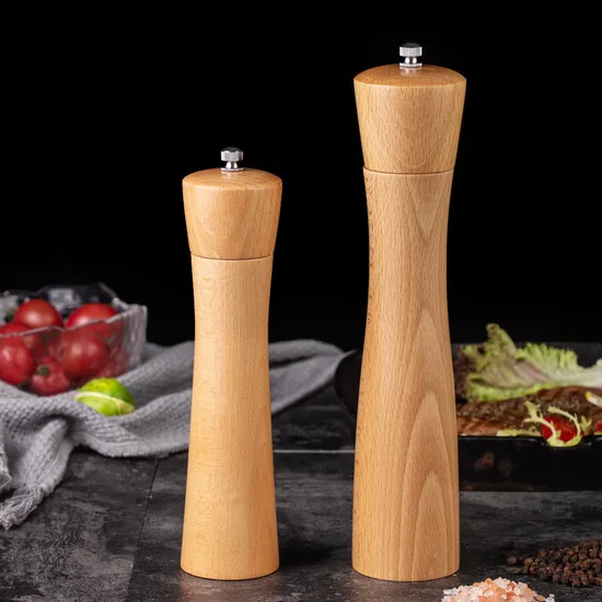 Molinillo de pimienta manual de madera de haya, juego de molinillo de especias para cocina
