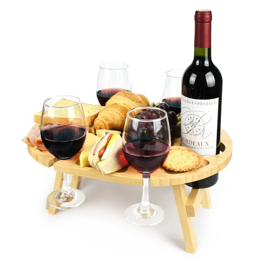 Mesa de picnic de vino de bambú impermeable duradera para viajes familiares
