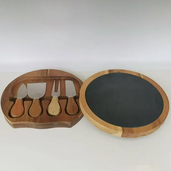 Tabla rectangular de bambú para embutidos y quesos con juego de 2 cuchillos