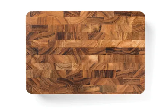 Bloque de carnicero de madera de la tabla de cortar del acacia del grano del extremo grueso de la forma del rectángulo