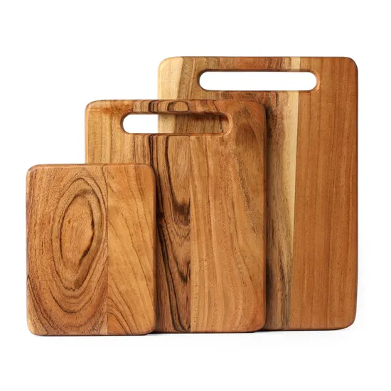 Juego de tablas de cortar de madera de 3 piezas, bloques de cortar de carnicero de madera de Acacia en blanco para cocina