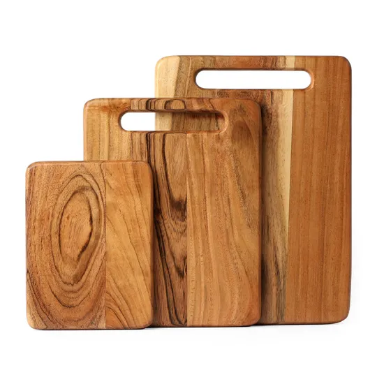 Juego de tablas de cortar de madera de 3 piezas, bloques de cortar de carnicero de madera de Acacia en blanco para cocina