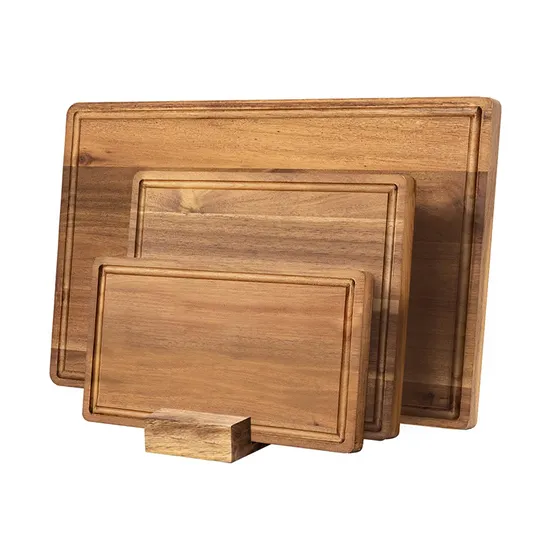 Juego de bloques de cortar de cocina rectangulares de madera de Acacia con soporte