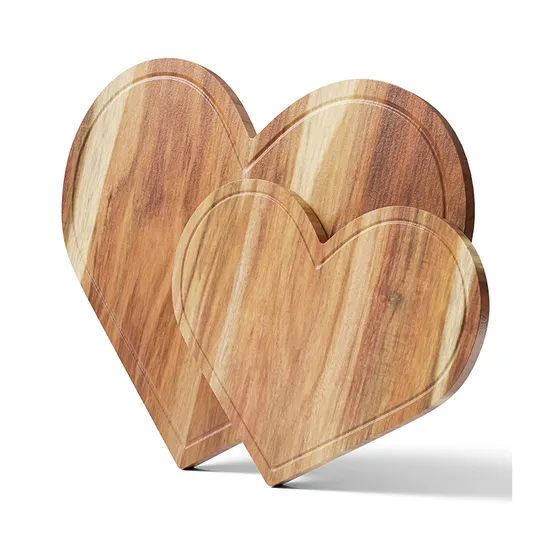 Tabla de cortar de madera de acacia con forma de corazón, juego de 2