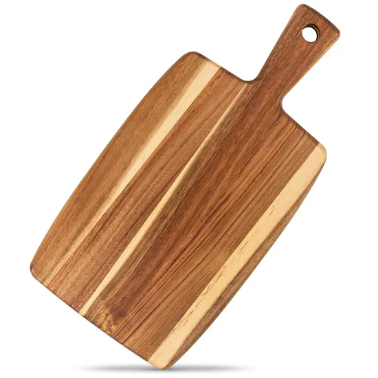 Tabla de madera para servir queso de acacia con forma de paleta con mango
