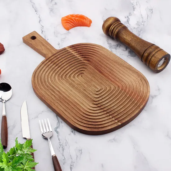 Tabla de cortar de paleta de madera de acacia premium con mango
