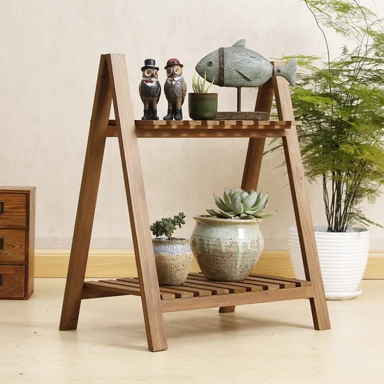 Escalera plegable de 2 niveles, soporte de madera para plantas, exhibición de macetas de madera para jardín