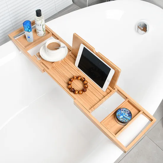 Estante extensible para bañera, bandeja para bañera, estante para bañera de bambú