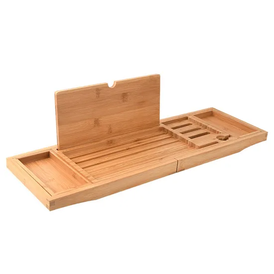 Estante de bambú para bañera, soporte para jabón para teléfono, tableta, libro de vino