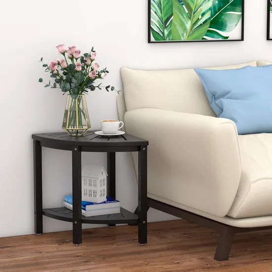 Taburete de ducha esquinero de bambú de Color negro de lujo, taburete de almacenamiento para baño