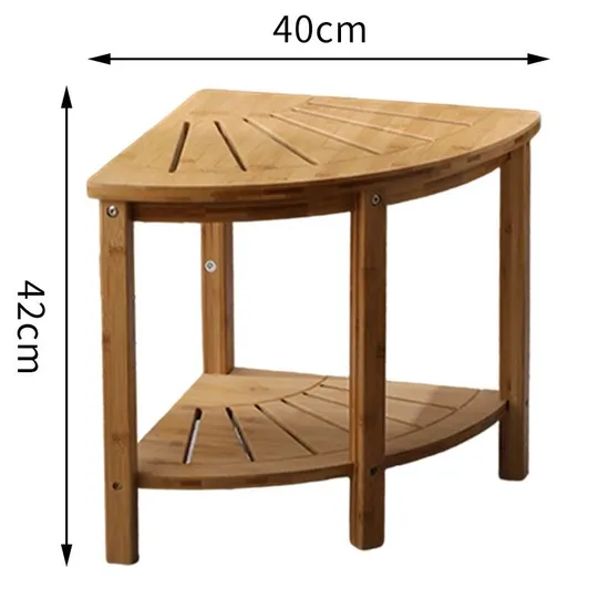 Taburete esquinero de madera en forma de abanico, taburete esquinero de bambú para baño, taburete de baño