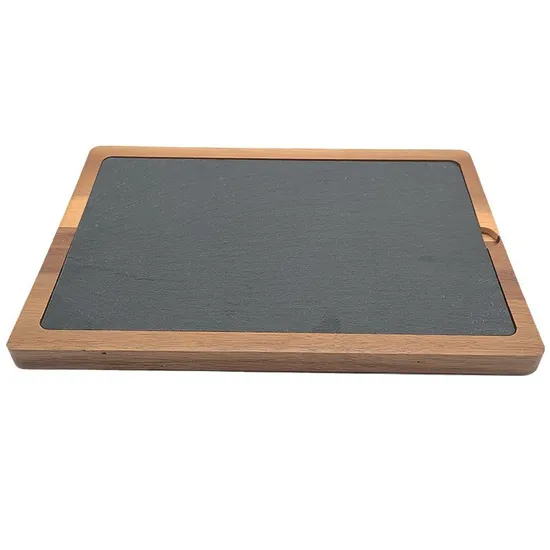Plato rectangular de madera de Acacia para servir, tabla de servir de pizarra para carne, postres y queso
