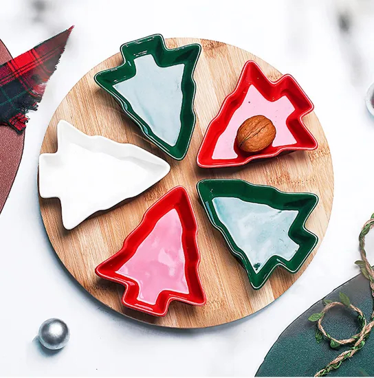 Elegante juego de chips y DIP de cerámica para árbol de Navidad de 5 piezas