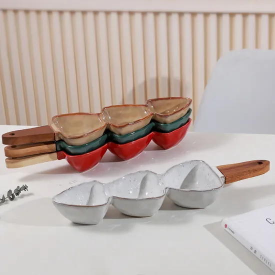 Cuenco de cerámica creativo europeo para aperitivos con mango de madera