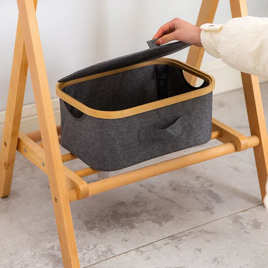 Cesta de almacenamiento de contenedor de almacenamiento de escritorio de tela de bambú con tapa