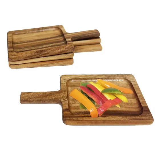 Bandeja de servicio personalizada de madera de acacia grabada con láser y asas