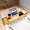 Mesa extensible de bambú con bandeja para bañera y patas plegables