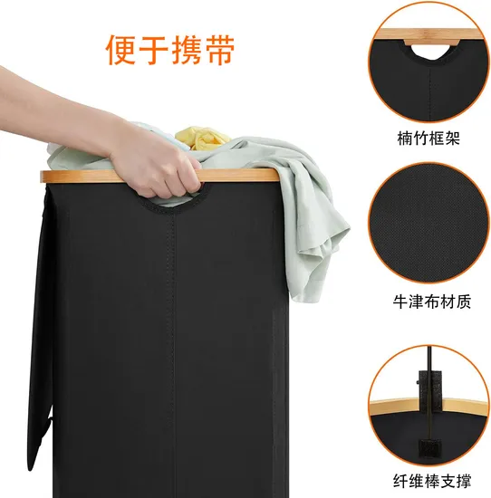 Cesto para la ropa sucia de tela de bambú con tapa y dos bolsas interiores lavables extraíbles