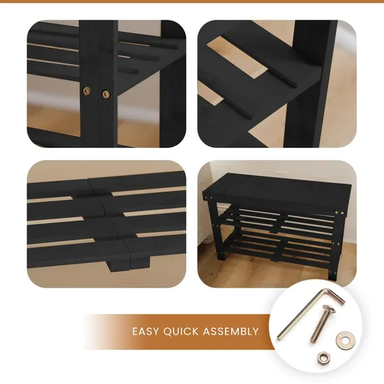 Estante de bambú de la organización de la entrada del organizador del banco de almacenamiento de madera del estante de bambú negro del zapato