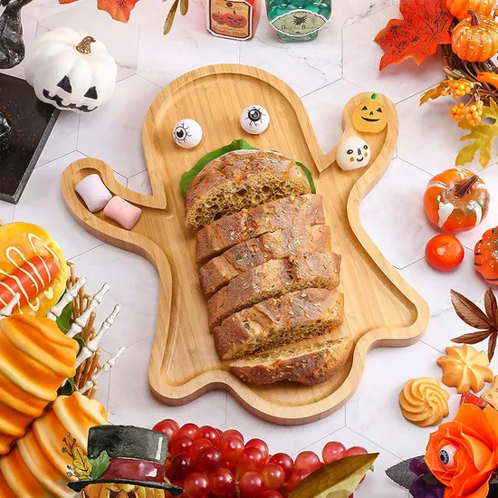 Plato para servir con forma de fantasma de Halloween, 2 uds., juego de tablero de charcutería de bambú para comida