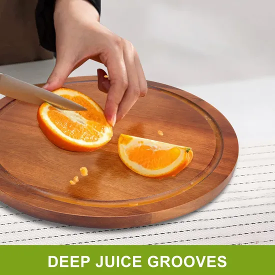 Tabla de cortar de madera redonda directa de fábrica con ranura para jugo