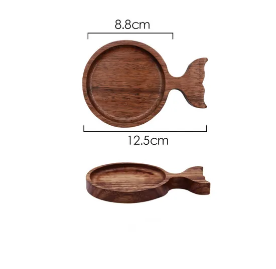 Bandeja/platos para servir de madera de acacia con forma de animal para salsa, refrigerio y sushi.