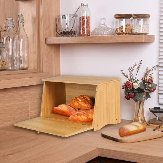 Caja organizadora de almacenamiento de alimentos, caja de pan de bambú para encimera