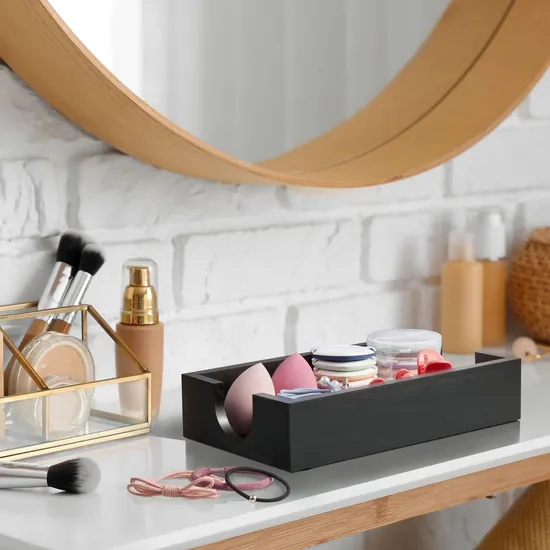 Dispensador de toallas de papel con servilletero de bambú rectangular negro