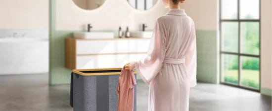 Cesta de lavadero de bambú del arte del paño de Oxford plegable de gran capacidad para el cuarto de baño