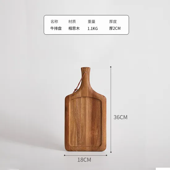 Bandeja de servicio de tablero de madera de acacia con forma de paleta natural con asa