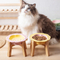 Flor - Cuenco de alimentación de cerámica del cuenco de la comida de perro del cuenco del gato del borde con el alto estante de madera