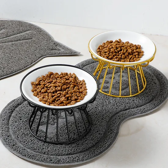 Cuencos redondos de cerámica para comida de mascotas, cuencos para perros y gatos con soporte de Metal