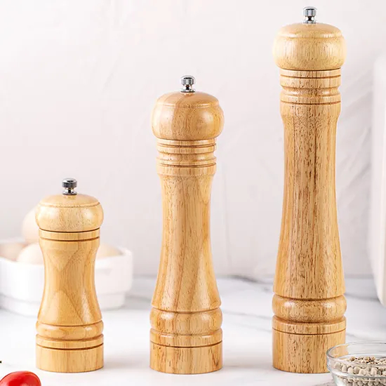 Molinillo de pimienta de madera de caucho Manual, juego de 3 para cocina