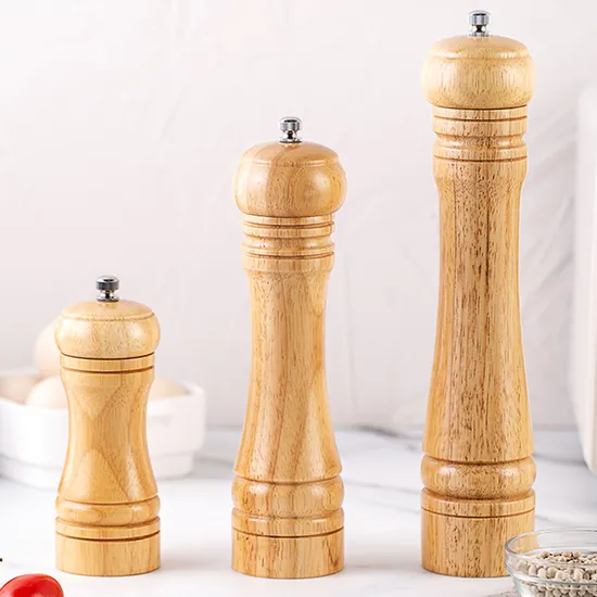 Molinillo de pimienta de madera de caucho Manual, juego de 3 para cocina