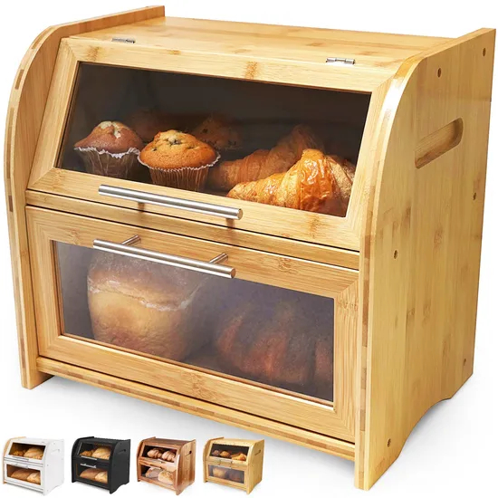 Caja de almacenamiento de pan de bambú, lata de almacenamiento de pan, contenedor de pan