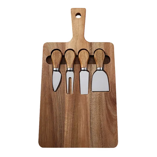 Tabla de cortar de madera de Acacia personalizada, tabla de queso y juego de cuchillos para cocina