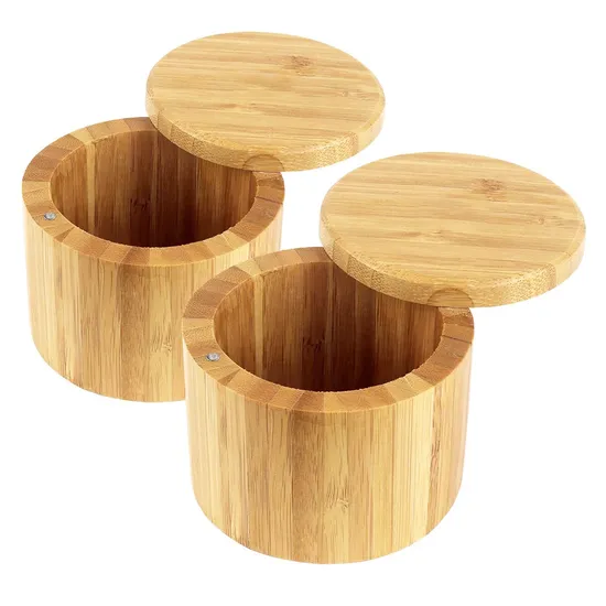Elegante salero de bambú, caja de especias con tapa magnética