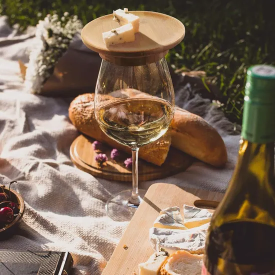 Posavasos ecológicos reutilizables con cubiertas de bambú para copas de vino y charcutería para reuniones familiares