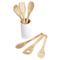 Juego de utensilios de cocina de madera Eco Bamboo con soporte redondo