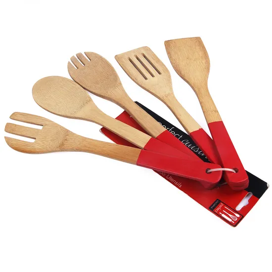 Juego de herramientas de cocina de bambú de color de lectura personalizado de 5 para cocina